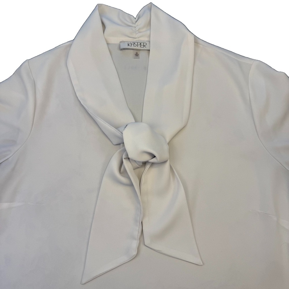 Kasper Women's 2X White Long Sleeve Tie Neck Blouse Top